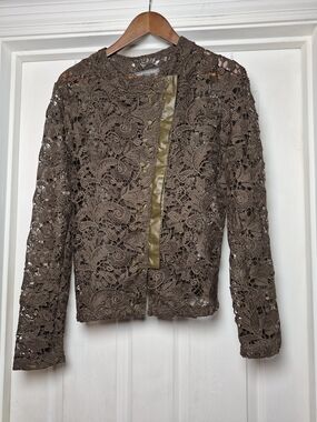 Kate & Mallory Brown Crochet Lace Blazer Jacket Blouse Large